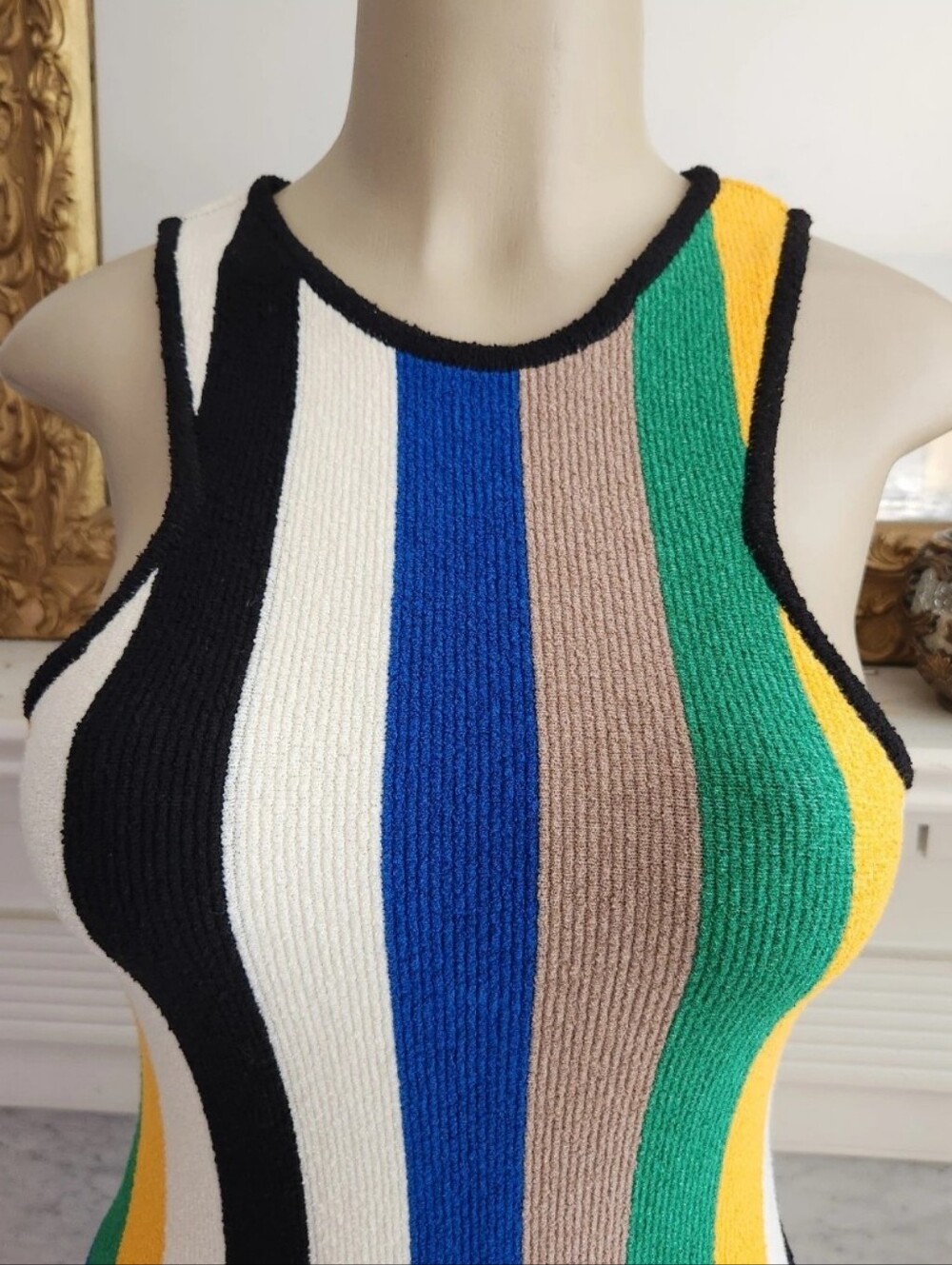 Simon Miller Mango Blue Striped Dress Green White Mini Stretch Terry Size 8 - Picture 8 of 9